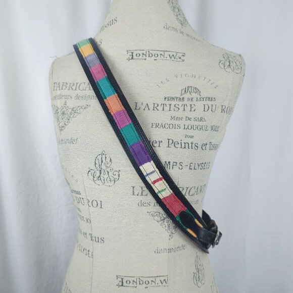 Vintage Western Textile Belt X Large Black Leather - Picture 5 of 9